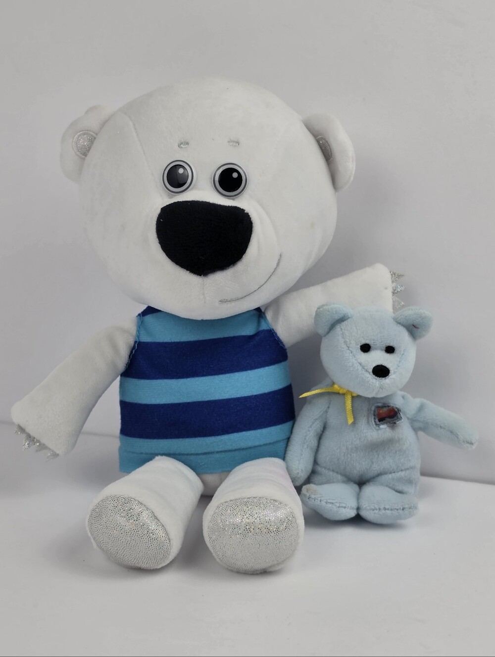 Polar Bear Plush Toy Set With Mini Teddy Blue Striped Stuffed Animal